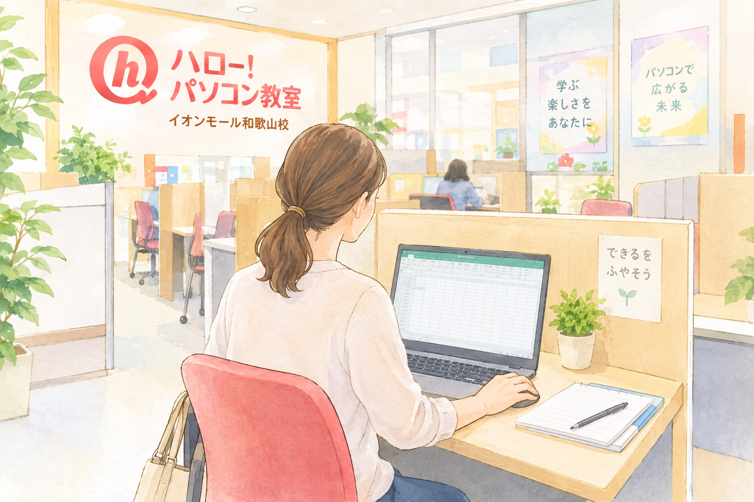 パソコンを勉強しているイラスト